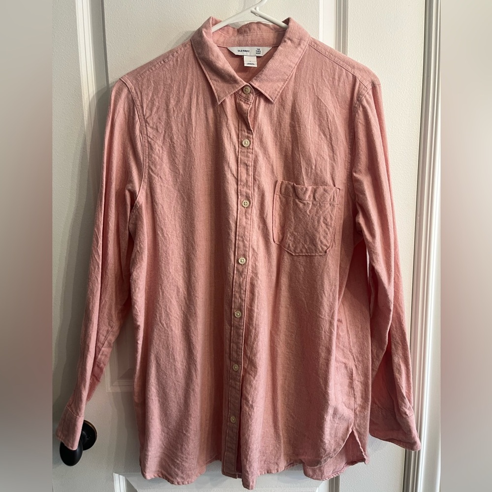 Old Navy Women’s Casual Pink Button-Down Tunic Shirt - Large